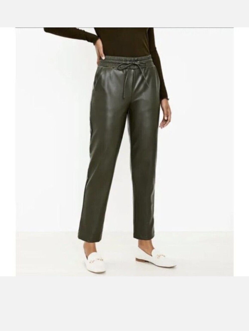 Loft, Vegan Leather, Olive Green Jogger, Size S
